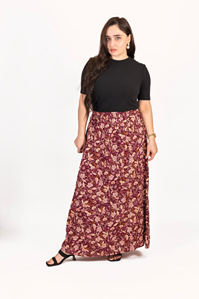 LINELLE Maroon Floral Printed Woven Skirt