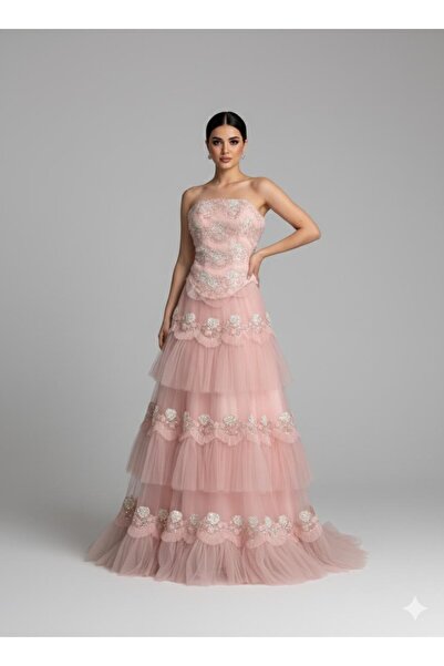 Meryl Evening dress, tulle, flared, embroidered with roses and beads