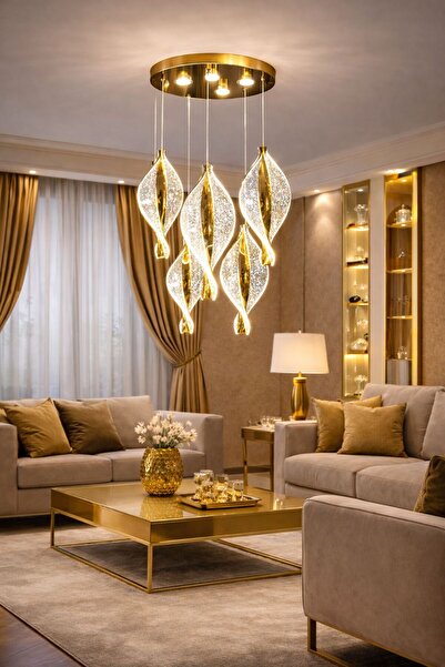 EROL AVİZE BURGU Beşli Gold Üç Renk Led Lüx Modern Avize