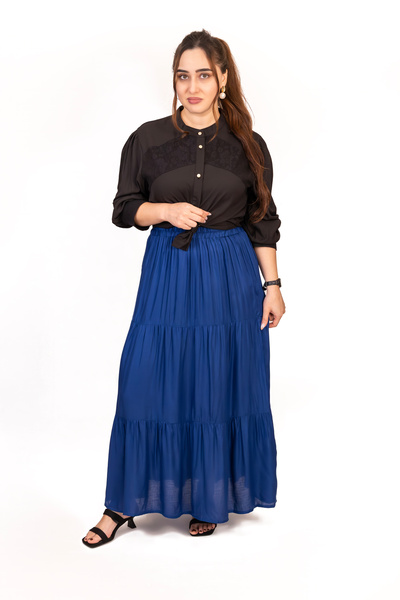 LINELLE Navy Blue Gathered Woven Skirt