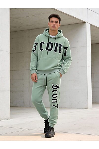 ONE Men’s Green Printed Hoodie & Jogger Set – Oversized Streetwear 2-Piece Tr...