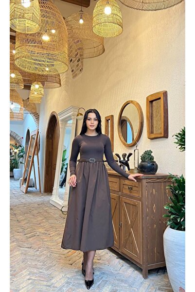 MY GRS ÜST KAŞKORSE ALT POPLİN KEMERLİ ELBİSE