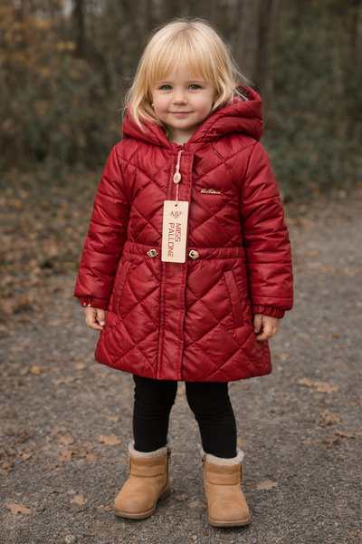 ANKANOVA Palton pufos cu glugă de culoare roșie pentru fete