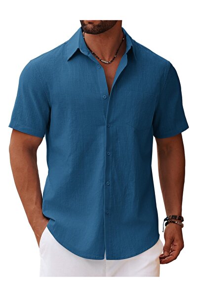 COOFANDY Ανδρικό πουκάμισο με κοντό μανίκι, καλοκαιρινό πουκάμισο, Λινό πουκά...