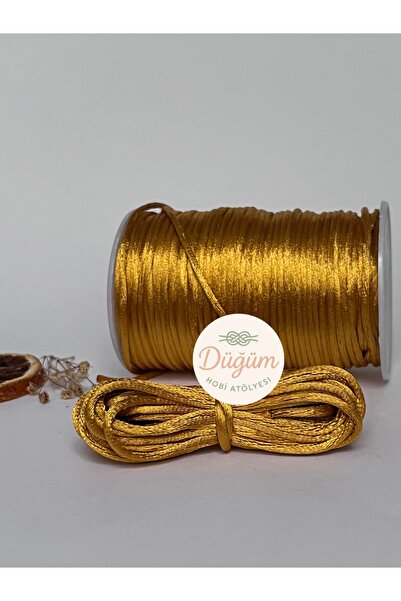 Düğüm Hobi Atölyesi 2 mm 15 metre Gold Altın Sarı Floş Sıçan Kuyruğu Saç Örgü...