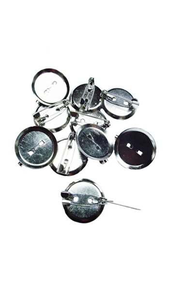 BİJUTERİX Set of Brooch Pins 2cm Plate (50pcs) - Silver