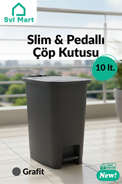 SVL MART 10 Litre Slim & Pedallı Plastik Çöp Kovası Çöp Kutusu İç Kovasız Sistem