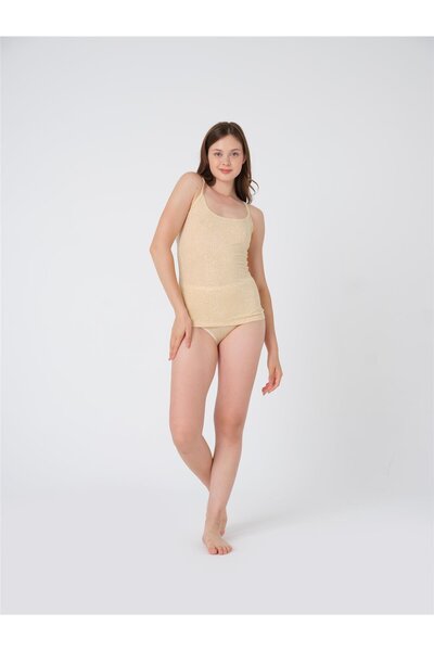 OBJE Kadın Sarı Leopar Desen İp Askılı Atlet