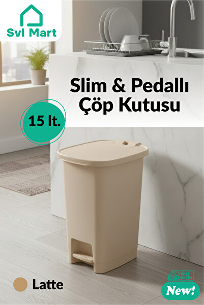 SVL MART 15 Litre Slim & Pedallı Plastik Çöp Kovası Çöp Kutusu İç Kovasız Sistem