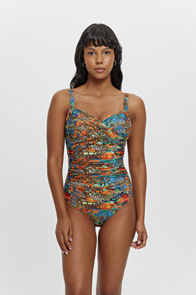 Louren Women's Draped Patterned Gathering Swimsuit – Firmly Covered, Slimming...