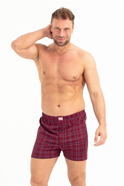 OBJE Erkek Bordo Ekose Süprem Dar Kesim Boxer