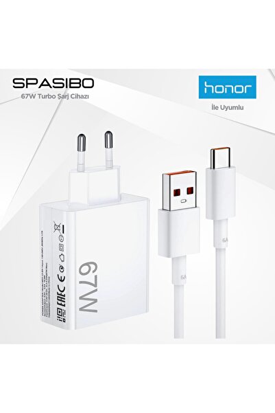 Spasibo Honor Uyumlu 67W Turbo Şarj Adaptörü Seti | Type-C Hızlı Şarj