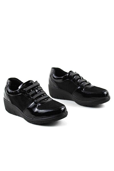 mm Women's platform shoes with elastic laces 218-BLACK