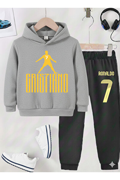 stil x طقم بدلة رياضية للأولاد مطبوع عليه رونالدو، قماش مزخرف بثلاث خيوط