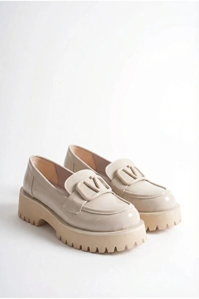 marceline Loafer din piele lăcuită pentru femei, bej, cu talpă ortopedică gro...