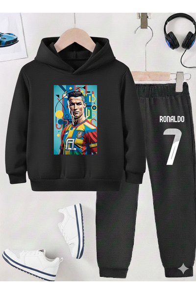 stil x МЪЖКИ СПОРТЕН КОМПЛЕКТ С ПРИНТ НА РОНАЛДО, 3-НИШЕНА ШАРДОН ТКАН