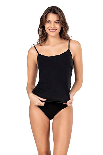 OBJE Kadın Siyah Ayarlanabilir Askılı Modal Atlet