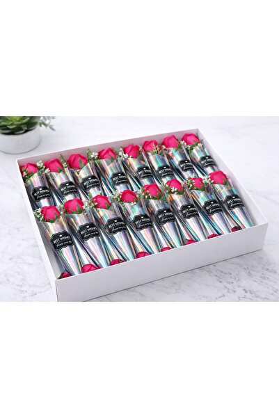 OEM Set de 24 de trandafiri parfumați din săpun în con de plastic - 25 cm
