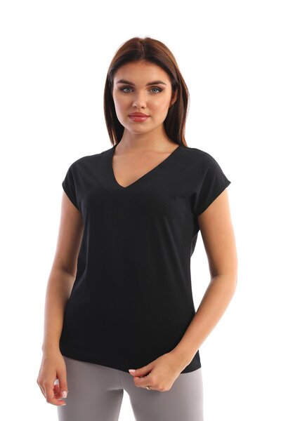 Edelle Women's black 100% cotton V-neck T-shirt - Made in Turkey