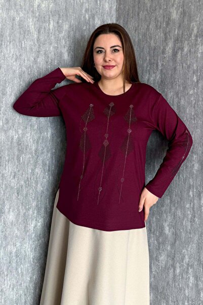 ModaPlaza Women's Blouse with Stone Embroidery on Front and Sleeves 001
