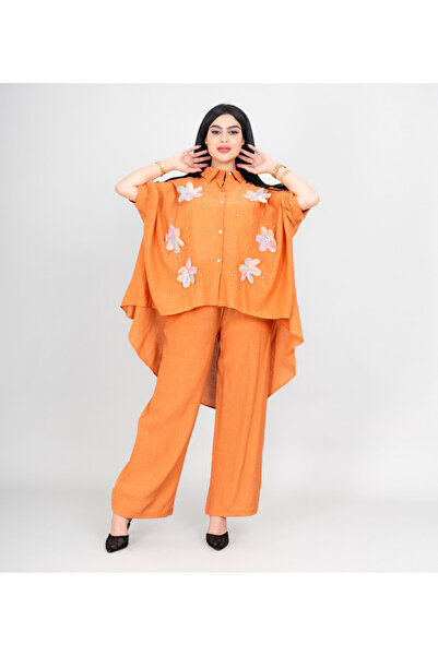 IKKXA Modern Two-Piece Outfit Oversize Shirt and Pants Crystal Embroidery Det...