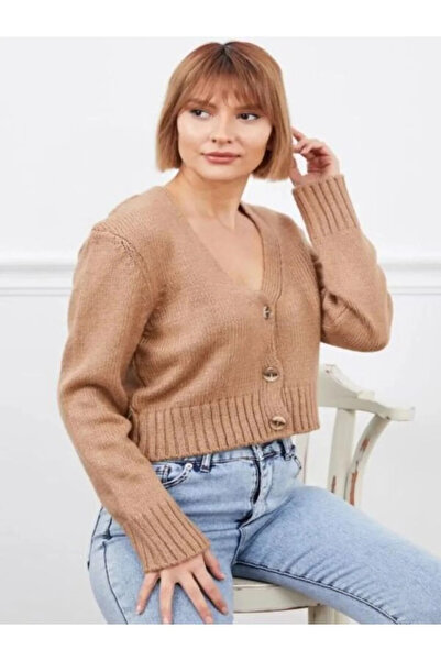 orjinal blue b Button-Detail Women's Knitwear Cardigan