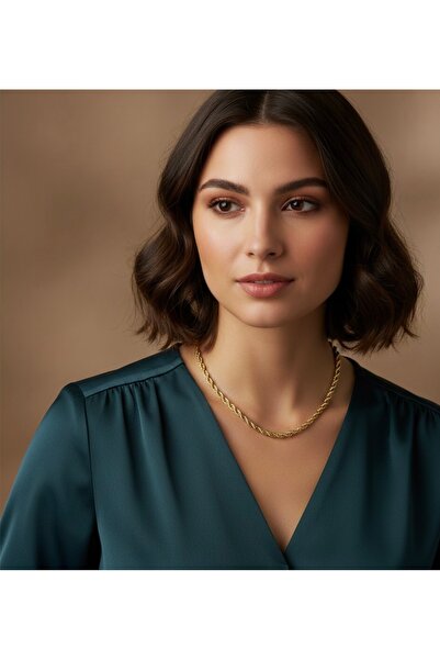 Yegane Gold Color Rope Chain Necklace – Stylish Thick Twisted Chain, Necklace...