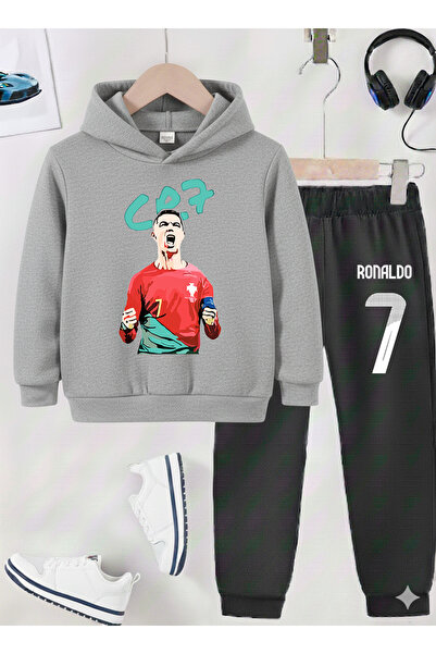 stil x طقم بدلة رياضية للأولاد مطبوع عليه رونالدو، قماش مزخرف بثلاث خيوط