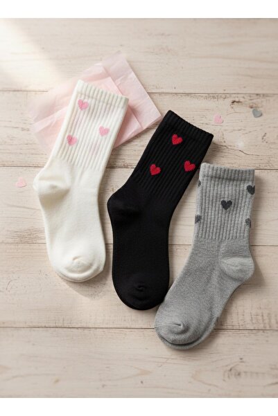OBJE Girl's Heart Detailed 3-Piece Socks