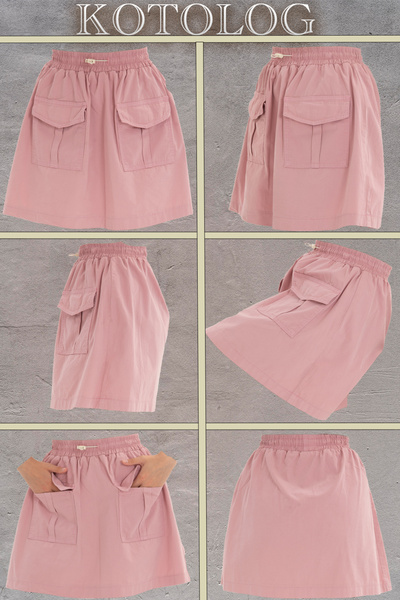 KOTOLOG Women's Pocketed Elastic Waist Casual Mini Skirt