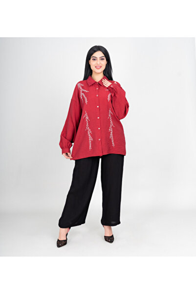 IKKXA طقم عصري من قطعتين: قميص وبنطال، بتفاصيل تطريزية