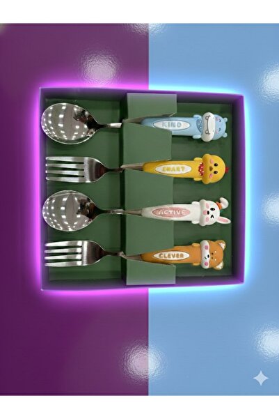 Tasarım Evi Ultra Luxury Stainless Steel 4-Piece Children's Food Spoon and Fo...