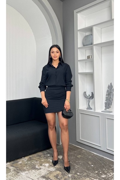 MY GRS GÖMLEK YAKA DÜĞMELİ ETEĞİ DRAPELİ ELBİSE