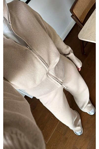 codudem طقم ملابس علوي وسفلي من قماش تريكو سميك فاخر بسحاب