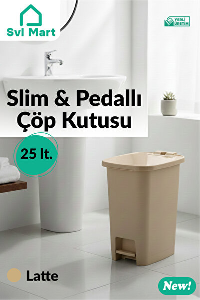 SVL MART 25 Litre Slim & Pedallı Plastik Çöp Kovası Çöp Kutusu İç Kovasız Sistem