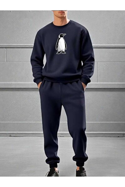 tkn your style Men's Bottom Top Set Solo Penguen Print Design Crew Neck Sweat...