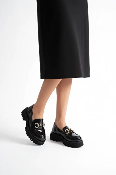 marceline Loafer din piele lăcuită pentru femei, cu talpă ortopedică groasă, ...