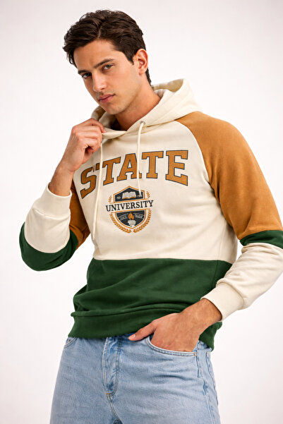 Polo State Men's Hooded Color Block Printed Sweatshirt – Cotton Oversized Hoodie