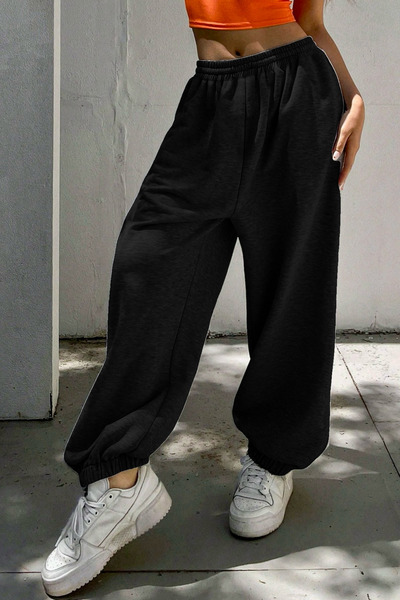 BSBSPOR Günlük Rahat Bol Spor Eşofman Altı Lastikli Paça Gri / Siyah / Koyu Gri