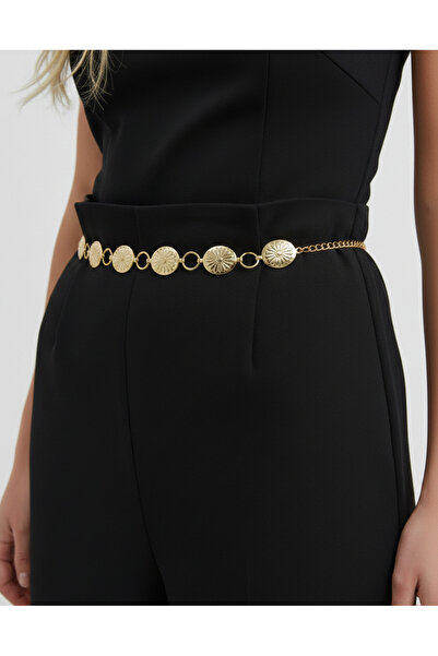 NEW JOURNAL Women's Gold Color Metal Daisy and Ring Detailed Waist Chain Be3005