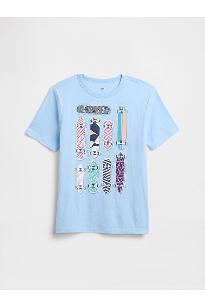 GAP Erkek Çocuk Açık Mavi Grafik Baskılı T-Shirt