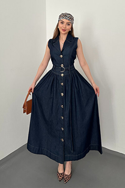 Elbee Fashion Woman Rochie lungă din denim bleumarin