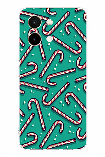 TechTree حافظة سيليكون متوافقة مع هاتف Vivo Y28 مطبوعة بتصميم حلوى عيد الميلا...