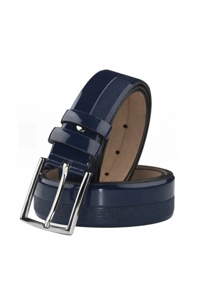 neowit Men's Navy Blue 3.5 cm Semi-Flat Semi-Laser Engraved Patent Leather Cl...