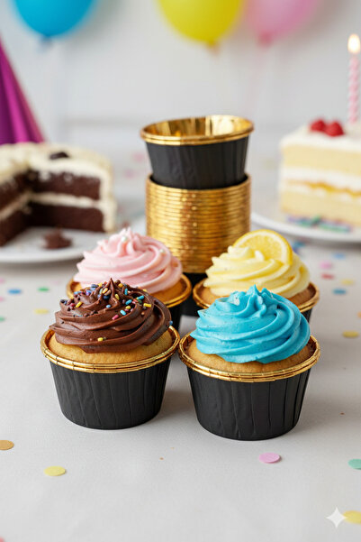 DODOMAR Black Cupcake Capsule with Gold Metalized Interior, Pack of 25 - Cake...