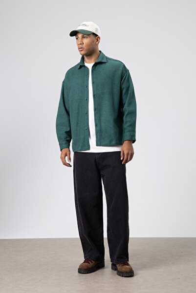 VAMOSCLO Textured Oversize Shirt Jacket Khaki