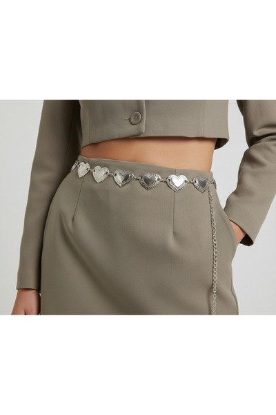 NEW JOURNAL Kadın Gümüş Rengi Metal Kalpli Bel Zinciri BE3007