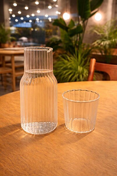 NUSYA STORE Kapaklı Cam Sürahi Bardak Seti - Bardak Kapak Olabilen Şeffaf Cam...