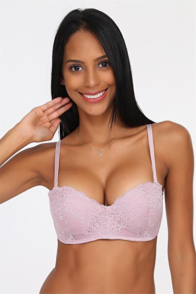 OBJE Kadın Pudra Dantel Detay Straplez Sütyen