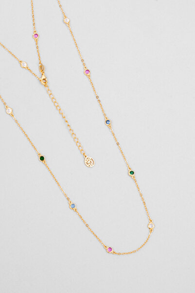 So CHIC... Gökkuşağı Masalı 18 Ayar Sarı Altın Kaplama 65 Cm Gümüş Kolye